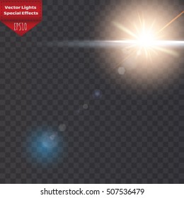 Sunlight, special lens flare, light effect. Sun flash with rays and spotlight. illustration.