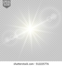 Sunlight, special lens flare, light effect. Sun flash with rays and spotlight. illustration.