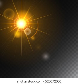 Sunlight, special lens flare, light effect. Sun flash with rays and spotlight. transparent illustration.