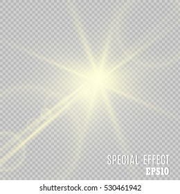 Sunlight, special lens flare, light effect. Sun flash with rays and spotlight. illustration.