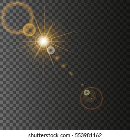 Sunlight, special lens flare, light effect. Sun flash with rays and spotlight. illustration.