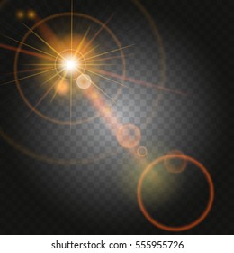 Sunlight, special lens flare, light effect. Sun flash with rays and spotlight. illustration.
