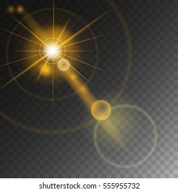 Sunlight, special lens flare, light effect. Sun flash with rays and spotlight. illustration.