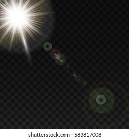 Sunlight, special lens flare, light effect. Sun flash with rays and spotlight. illustration.