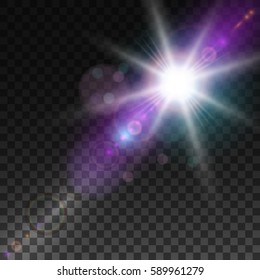 Sunlight, special lens flare, light effect. Sun flash with rays and spotlight. illustration.