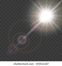 Sunlight, special lens flare, light effect. Sun flash with rays and spotlight. illustration.