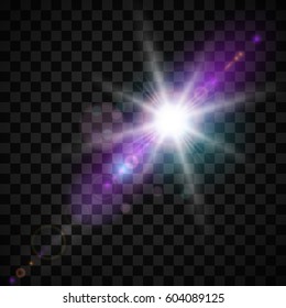 Sunlight, special lens flare, light effect. Sun flash with rays and spotlight. illustration.