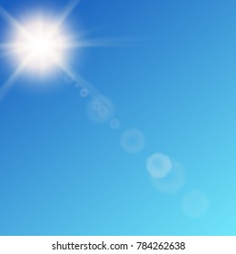 Sunlight special lens flare sun flash with rays and spotlight. Vector Illustration