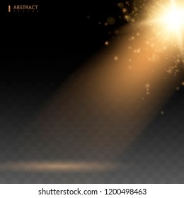 Sunlight special lens flash light effect. Golden spotlight isolated. Yellow warm lights. Vector illustration.