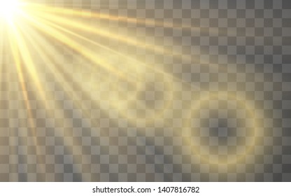 Sunlight special lens flash light effect on transparent background. Effect of blurring light. Vector Illustration.