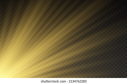Sunlight special lens flash light effect. Flare special effect with rays of light and magic sparkles. Bright and shine golden star explosion. Yellow sun rays radiance on transparent background. Vector