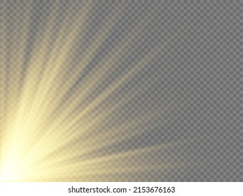 Sunlight special lens flash light effect on transparent background. Yellow sun flare with rays and magic sparkles. Abstract golden bright lights. Star burst with brilliance. Golden explosion. Vector
