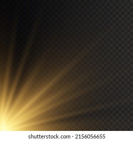 Sunlight special lens flash light effect on transparent background. Yellow sun flare with rays and magic sparkles. Abstract golden bright lights. Star burst with brilliance. Golden explosion. Vector