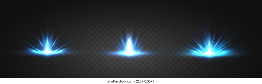 Sunlight special lens flash light effect on transparent background. Light flare special effect with rays of light and magic sparkles. Bright and shine blue star burst. Sun light explosion. Vector