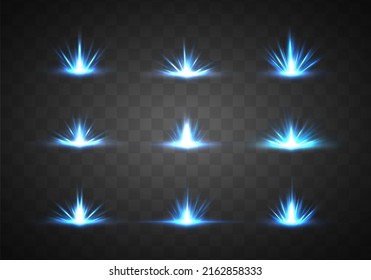 Sunlight special lens flash light effect on transparent background. Light flare special effect with rays of light and magic sparkles. Bright and shine blue star burst. Sun light explosion. Vector