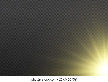 Sunlight special lens flash light effect on transparent background. Yellow sun flare with rays and magic sparkles. Abstract golden bright lights. Star burst with brilliance. Golden explosion. Vector