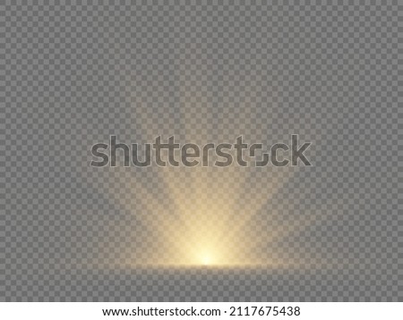Sunlight special lens flash light effect. Yellow sun rays radiance on transparent background. Flare special effect with rays of light and magic sparkles. Bright and shine golden star explosion. Vector