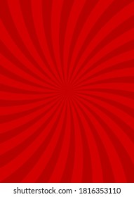 Sunlight spiral abstract background. Red swirl burst background. Vector illustration. Sun beam ray sunburst wallpaper. Retro circus poster or placard