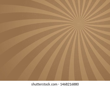 Sunlight spiral background with particles of debris. speckled brown color burst background. Retro vector illustration. Sun beam ray sunburst pattern background. Retro circus poster or placard