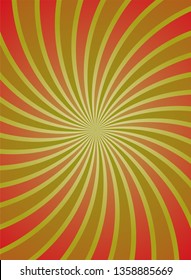 Sunlight spiral background. Red and green color burst background. Fantasy Vector illustration. Magic Sun beam ray sunburst pattern background. Retro watermelon bright backdrop. Curcus poster