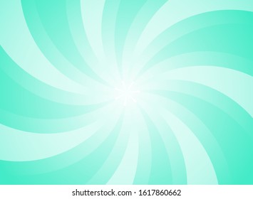 Sunlight spiral rays background. powder Turquoise color burst background. Vector illustration. Sun beam ray sunburst wallpaper. Retro swirl poster. Vintage circus placard