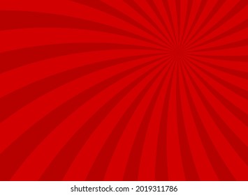 Sunlight spiral rays background. Red swirl focus background. Vector illustration. Sun beam ray sunburst pattern wallpaper. Retro circus backdrop. Vintage christmas  poster or placard