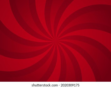 Sunlight spiral rays background. Red swirl focus background. Vector illustration. Sun beam ray sunburst pattern wallpaper. Retro circus backdrop. Vintage christmas  poster or placard
