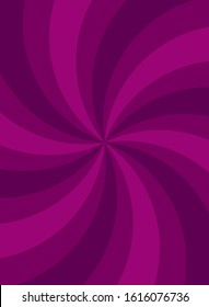 Sunlight spiral vertical background. purple and violet burst background. Vector illustration. Sun beam ray sunburst wallpaper. Retro circus poster or placard