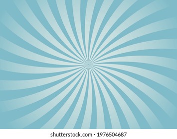 Sunlight spiral wide background. faded blue and beige color burst background. Vector illustration. Sun beam ray sunburst pattern background. Retro circus backdrop.