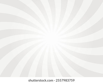 Sunlight spiral wide background. Faded platinum White color burst background. Vector illustration. Sun beam ray sunburst pattern background. Retro circus backdrop.