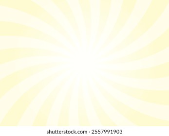 Sunlight spiral wide background. Faded cream white color burst background. Vector illustration. Sun beam ray sunburst pattern background. Retro circus backdrop.