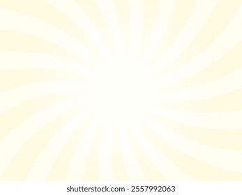 Sunlight spiral wide background. Faded cornsilk white color burst background. Vector illustration. Sun beam ray sunburst pattern background. Retro circus backdrop.