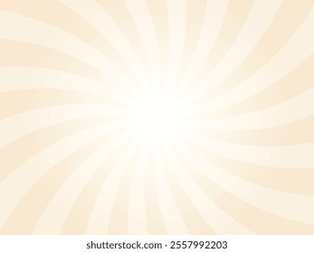 Sunlight spiral wide background. Faded champagne white color burst background. Vector illustration. Sun beam ray sunburst pattern background. Retro circus backdrop.