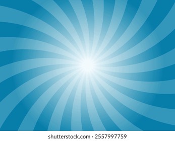 Sunlight spiral wide background. Faded cerulean turquoise color burst background. Vector illustration. Sun beam ray sunburst pattern background. Retro circus backdrop.