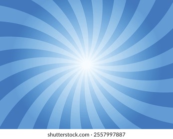 Sunlight spiral wide background. Faded azure turquoise color burst background. Vector illustration. Sun beam ray sunburst pattern background. Retro circus backdrop.