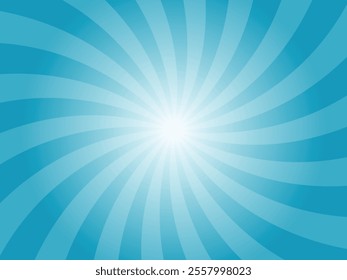 Sunlight spiral wide background. Faded blue green turquoise color burst background. Vector illustration. Sun beam ray sunburst pattern background. Retro circus backdrop.