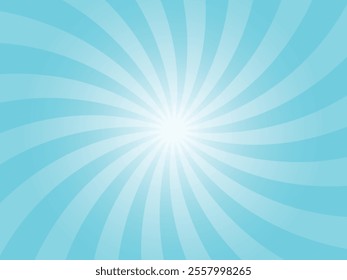 Sunlight spiral wide background. Faded qqua turquoise color burst background. Vector illustration. Sun beam ray sunburst pattern background. Retro circus backdrop.