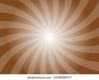 Sunlight spiral wide background. Faded russet brown color burst background. Vector illustration. Sun beam ray sunburst pattern background. Retro circus backdrop.