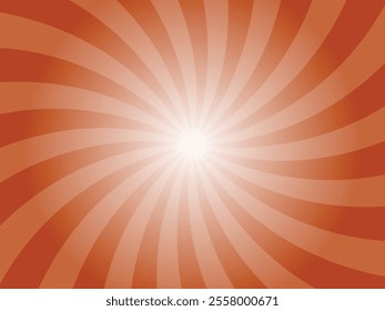 Sunlight spiral wide background. Faded rust brown color burst background. Vector illustration. Sun beam ray sunburst pattern background. Retro circus backdrop.