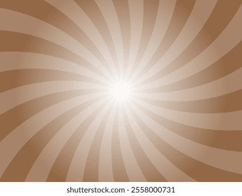 Sunlight spiral wide background. Faded raw umber color burst background. Vector illustration. Sun beam ray sunburst pattern background. Retro circus backdrop.