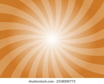 Sunlight spiral wide background. Faded ochre brown color burst background. Vector illustration. Sun beam ray sunburst pattern background. Retro circus backdrop.