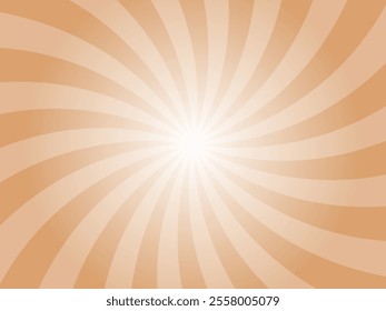 Sunlight spiral wide background. Faded Buff Brown color burst background. Vector illustration. Sun beam ray sunburst pattern background. Retro circus backdrop.