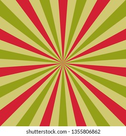 Sunlight summer background. Red and green color burst background. Fantasy Vector illustration. Magic Sun beam ray sunburst pattern background. Retro watermelon bright backdrop. Curcus poster