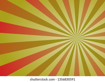 Sunlight summer wide background. Red and green color burst background. Fantasy Vector illustration. Magic Sun beam ray sunburst pattern background. Retro watermelon bright backdrop. Curcus poster