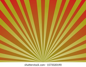 Sunlight summer wide background. Red and green color burst background. Fantasy Vector illustration. Magic Sun beam ray sunburst pattern background. Retro watermelon bright backdrop. Curcus poster