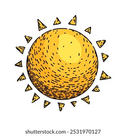 sunlight sun hand drawn. sunrise sunset, sunshine rays, energy star sunlight sun vector sketch. isolated color illustration