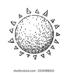 sunlight sun hand drawn. sunrise sunset, sunshine rays, energy star sunlight sun vector sketch. isolated black illustration