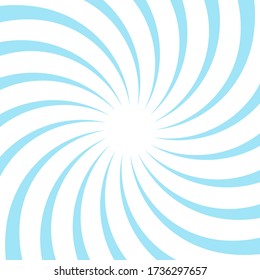 Sunlight swirl rays background.  blue and white spiral burst wallpaper. Vector illustration. Sun beam ray sunburst poster. Retro circus or carnival placard