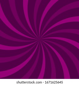 Fondo de los rayos del sol.  papel tapiz de espiral violeta y violeta. Ilustración vectorial. Afiche de rayos solares. Circo retro o carnaval
