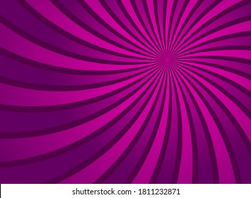 Sunlight swirl rays background.  purple and violet spiral burst wallpaper. Vector illustration. Sun beam ray sunburst poster. Retro circus or carnival placard